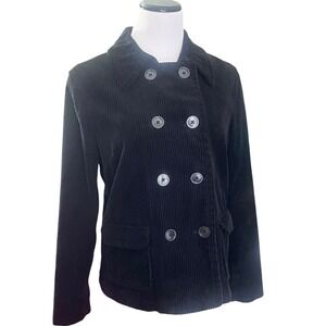 GAP Womens Black Corduroy Double Breasted Pea Coat Jacket Size L‎ RN54023